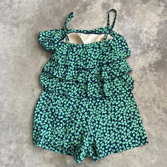 Fit 4 U Swimwear 8 One Piece Tiered Romper‎ With Adjustable Straps Heart Green - Picture 7 of 9